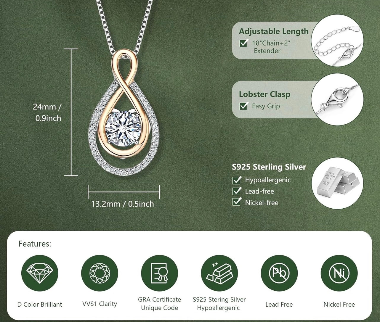 Safe Diamond Infinity Drop Necklace – Elegant, Ethical, Timeless